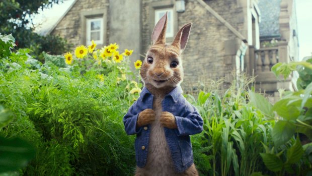 Peter Rabbit, voiced by James Corden in a scene from the new film.