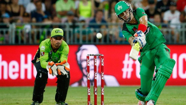 A class above: Kevin Pietersen launches a big shot against the Thunder.