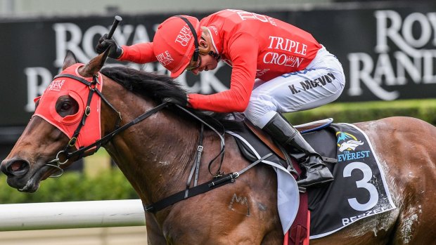 The stars align: Kerrin McEvoy takes it home with Redzel.