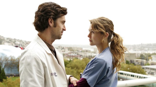 Dempsey and Pompeo as Derek Shepherd and Meredith Grey in hit series Grey's Anatomy. 
