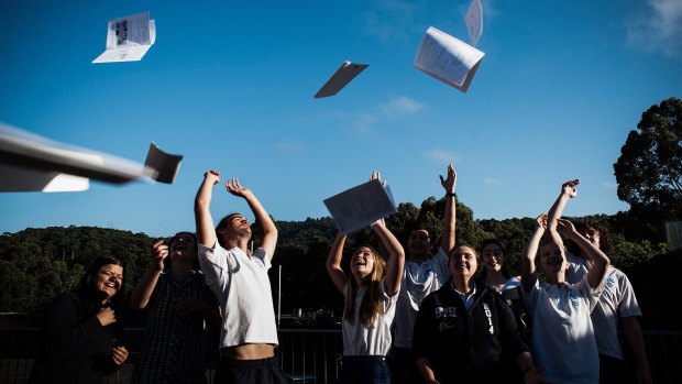 Upwey High School students celebrate their VCE results.
