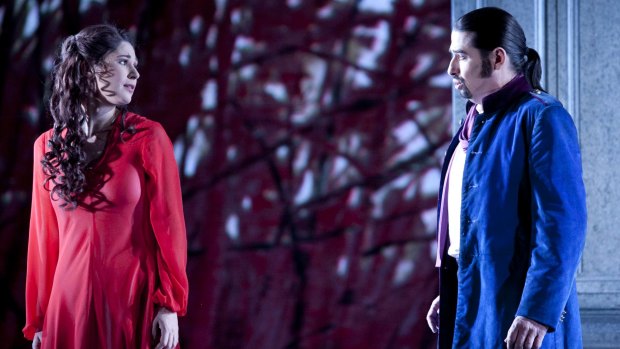 Nicole Car as Tatyana and Dalibor Jenis as Onegin in Opera Australia's Eugene Onegin in 2014.