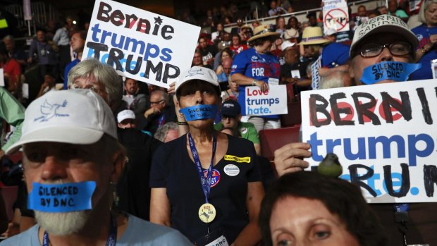 Discord on the floor of the 2016 Democratic Convention during a US election influenced by Russia. 