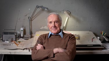Neil Clerehan, still a practising architect at 88 years old, pictured in his office.
