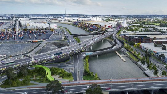 The proposed West Gate Tunnel as it cross the Maribyrnong River. 