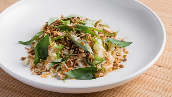 Steamed chicken with pickled green chilli dressing, cabbage, Vietnamese mint and peanuts.