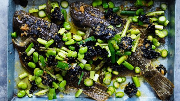 Rodney Dunn's roast whole flounder with seaweed butter.