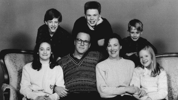<i>Home Alone</I>: The McCallister clan were (front, from left) Hillary Wolf as Megan, John Heard as Peter, Catherine O'Hara as Kate, Angela Goethals as Linnie; (rear) Michael Maronna as Jeff, Devin Ratray as Buzz and Macaulay Culkin as eight-year-old Kevin.