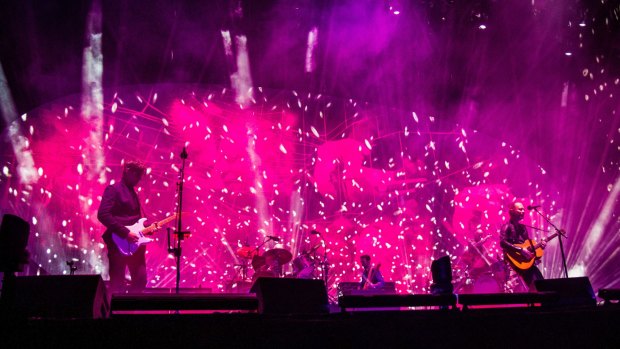 Radiohead perform at Coachella following some technical glitches.