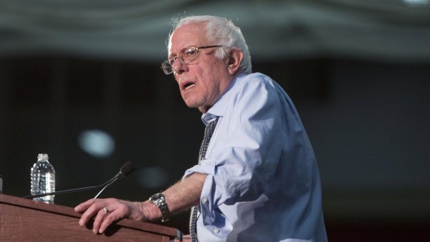 Senator Bernie Sanders, an independent from Vermont and 2016 Democratic presidential candidate, speaks during a campaign rally at Milton High School in Milton, Massachusetts.