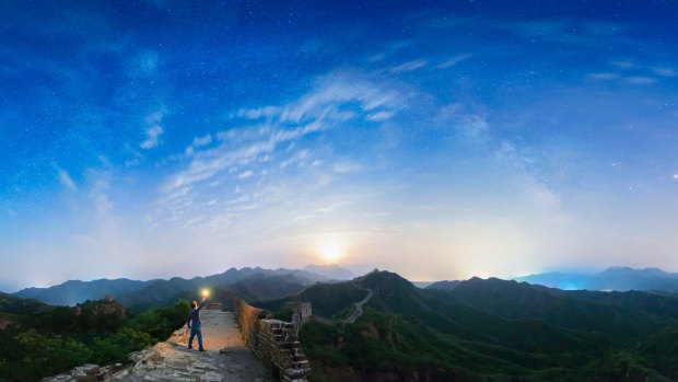 Atop the Great Wall below the Milky Way galaxy.