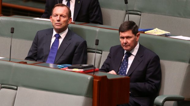 Former prime minister Tony Abbott in Parliament alongside fellow Liberal conservative Kevin Andrews. 