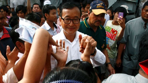 Cambodia's opposition leader Sam Rainsy, pictured in Phnom Penh in 2013.