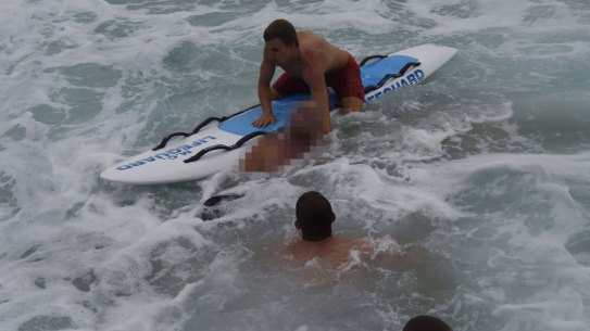 Dramatic rescue of a swimmer sucked into a stormwater outlet at Queenscliff. 