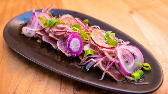 Go-to dish Seared bonito sashimi.