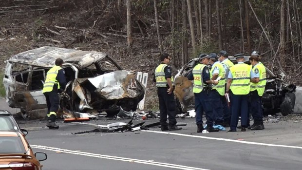 The scene of the  fiery crash on the Princes Highway on Boxing Day.
