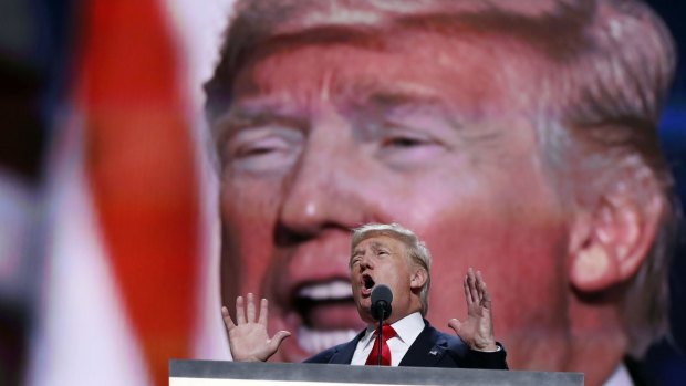 Republican presidential candidate Donald Trump speaks during the final day of the Republican National Convention in Cleveland.