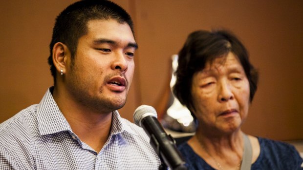 Michael Chan and his  mother Helen talk to the media about Andrew Chan.