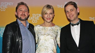 STC's Patrick McIntyre (right) with former artistic directors Andrew Upton and Cate Blanchett.