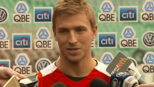 Delicate subject: Sydney Swans skipper Kieren Jack speaks to the media ahead of his 200th game this weekend. 
