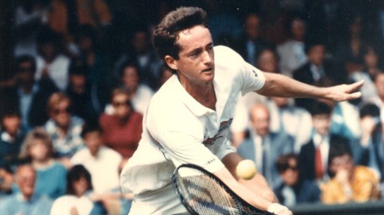 Peter Doohan playing at Wimbledon in 1987 where he beat Boris Becker to make it into the final 16. 