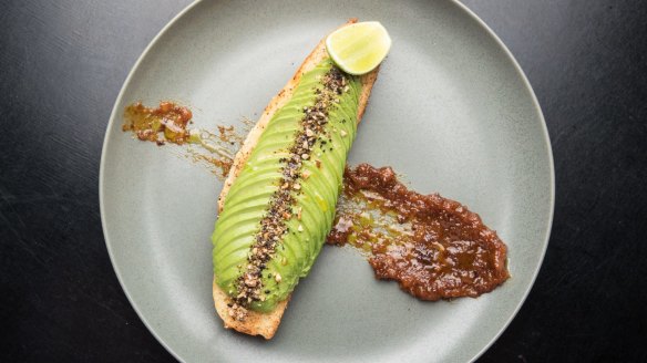 Avocado with wattleseed dukkah and 'mealie' cornbread.