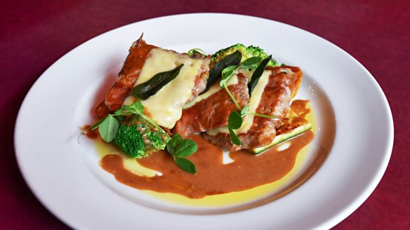 Pan-fried veal saltimbocca.