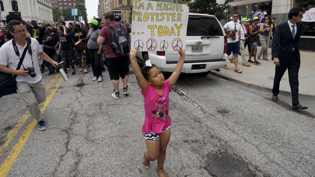 A young protester marches in St Louis.
