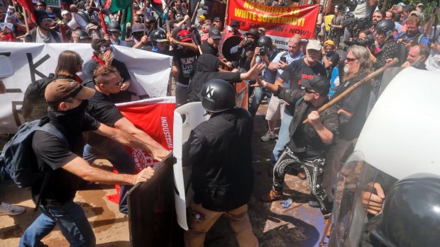 White nationalist demonstrators clash with counter demonstrators in Charlottesville.