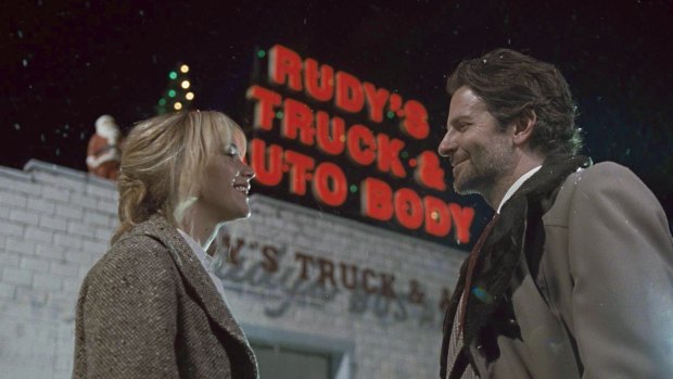 Jennifer Lawrence and Bradley Cooper in the film <i>JOY</i>.