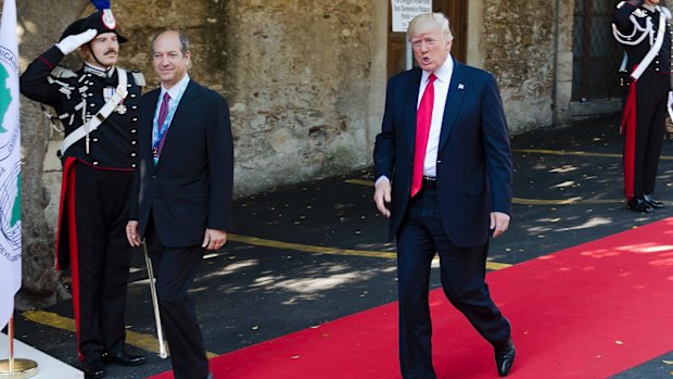 All alone: US President Donald Trump was the only G7 leader not to hold a press conference at the global event.