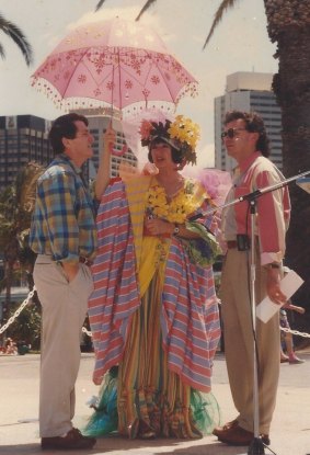 Peter Hackworth, centre, at the opening of the South Bank markets. 