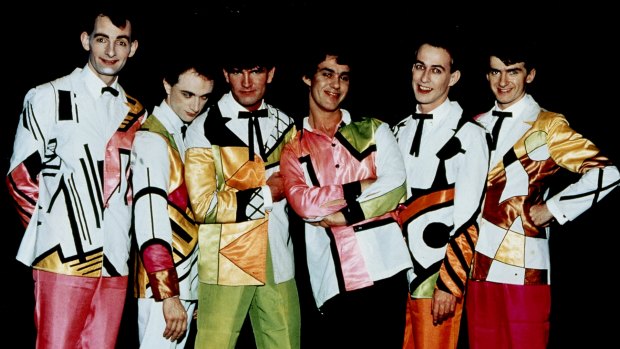 Split Enz in their True Colours suits.