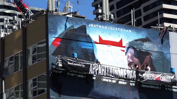 Apparition Media's mural for the Batman v Superman movie.