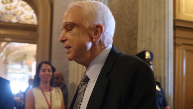 Senator John McCain arrives on Capitol Hill in Washington.