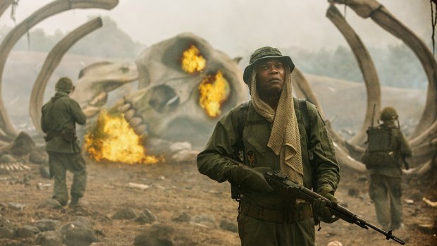 Samuel L. Jackson as the tightly wound Lieutenant-Colonel Packard in <i>Kong: Skull Island</i>.