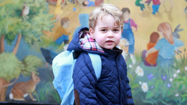 Prince George poses on his first day at the Westacre Montessori nursery school near Sandringham in Norfolk, England on January 6, 2016.