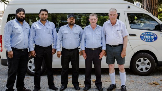 Queanbeyan Taxis drivers are discussing how they will be impacted by the NSW government's decision to legalise Uber.

from left, Jasjeet Singh, Jadeep Singh, Amarpreet Singh, Tony Ward, and Joe Kopec.

The Canberra Times

Photo Jamila Toderas