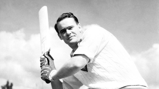 Brian Close demonstrating his batting style in Sydney in January, 1951.