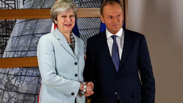 British Prime Minister Theresa May and European Council President Donald Tusk in Brussels on Friday.