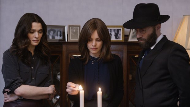 Rachel Weisz (left) as Ronit with Rachel McAdams as Esti and Alessandro Nivola as Dovid in Disobedience.