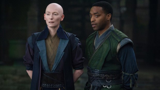 Marvel's Doctor Strange characters The Ancient One (Tilda Swinton) and Mordo (Chiwetel Ejiofor).