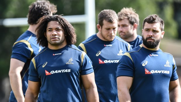 James Hanson, right, is not part of the Wallabies World squad but may yet have a key role to play if Tatafu Polota-Nau or Stephen Moore get injured.
