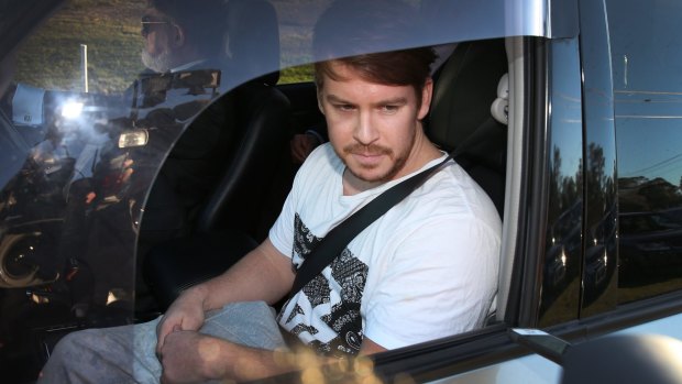 Benjamin Batterham is driven out of Cessnock jail after being granted bail in 2016. 