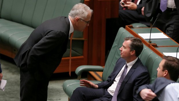 Prime Minister Malcolm Turnbull and Minister for Justice Michael Keenan during a division on Thursday.