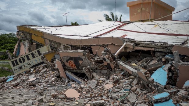 A collapsed section of the Hotel Del Rio is seen following an earthquake in the town of Juchitan, Oaxaca State, Mexico.