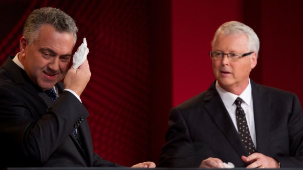 The impartiality of <i>Q&A</i> host Tony Jones, pictured with Treasurer Joe Hockey, will be examined in the review of the ABC program.  