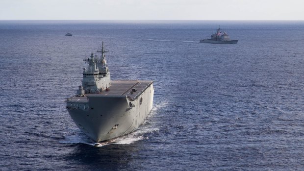 HMAS Canberra forms up with Navy Ships from the United States and New Zealand on completion of Exercise Talisman Saber 17.