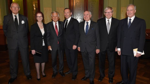 Australian prime ministers past and present at the memorial service for Gough Whitlam.