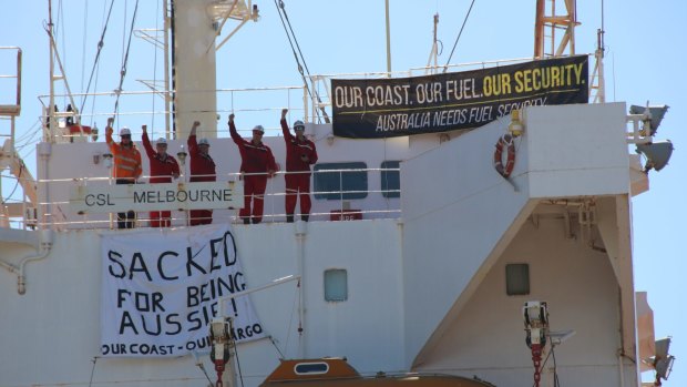 ''Many of us will never work again'': CSL Melbourne crew protest in Newcastle.
